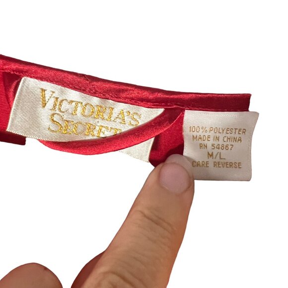 Vintage 90s Gold Label Red Satin Chiffon Long Sleeve Full Length Robe Medium Lar - Picture 5 of 8